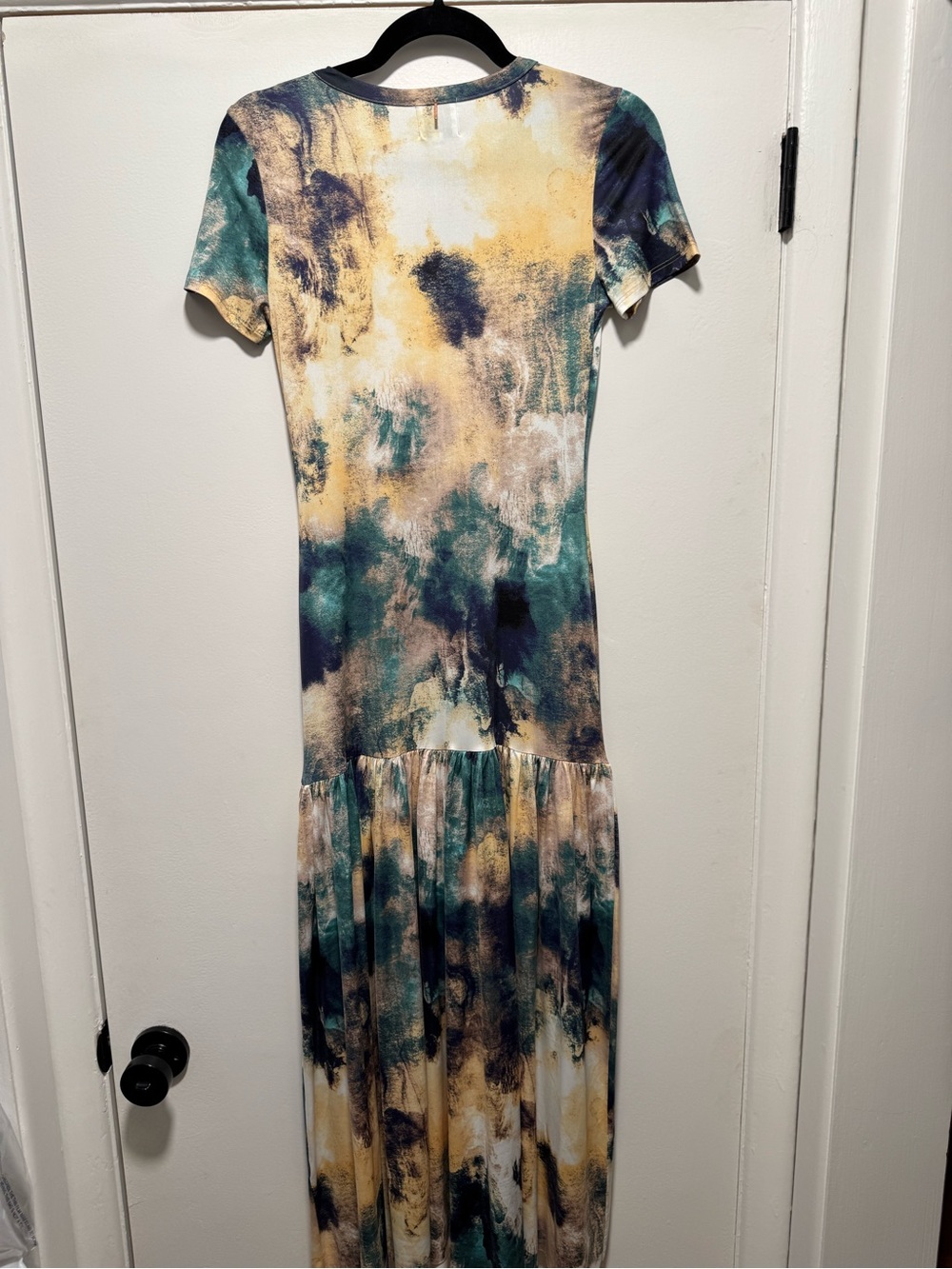 MISA - Tie-Dye Print Short-Sleeve Dress - Yellow & Teal - Picture 5 of 8